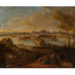 19th century school, following 17th century Flemish models."City View".Oil on canvas.The canvas