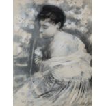JOSEP MARIA TAMBURINI DALMAU (Barcelona, 1856 - 1932)."Lady with a Flower".Pastel and charcoal on