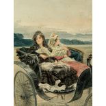 JOSEP LLOVERA BOFILL (Reus, Tarragona, 1846 - 1896)."Carriage ride."Watercolor and ink on paper.