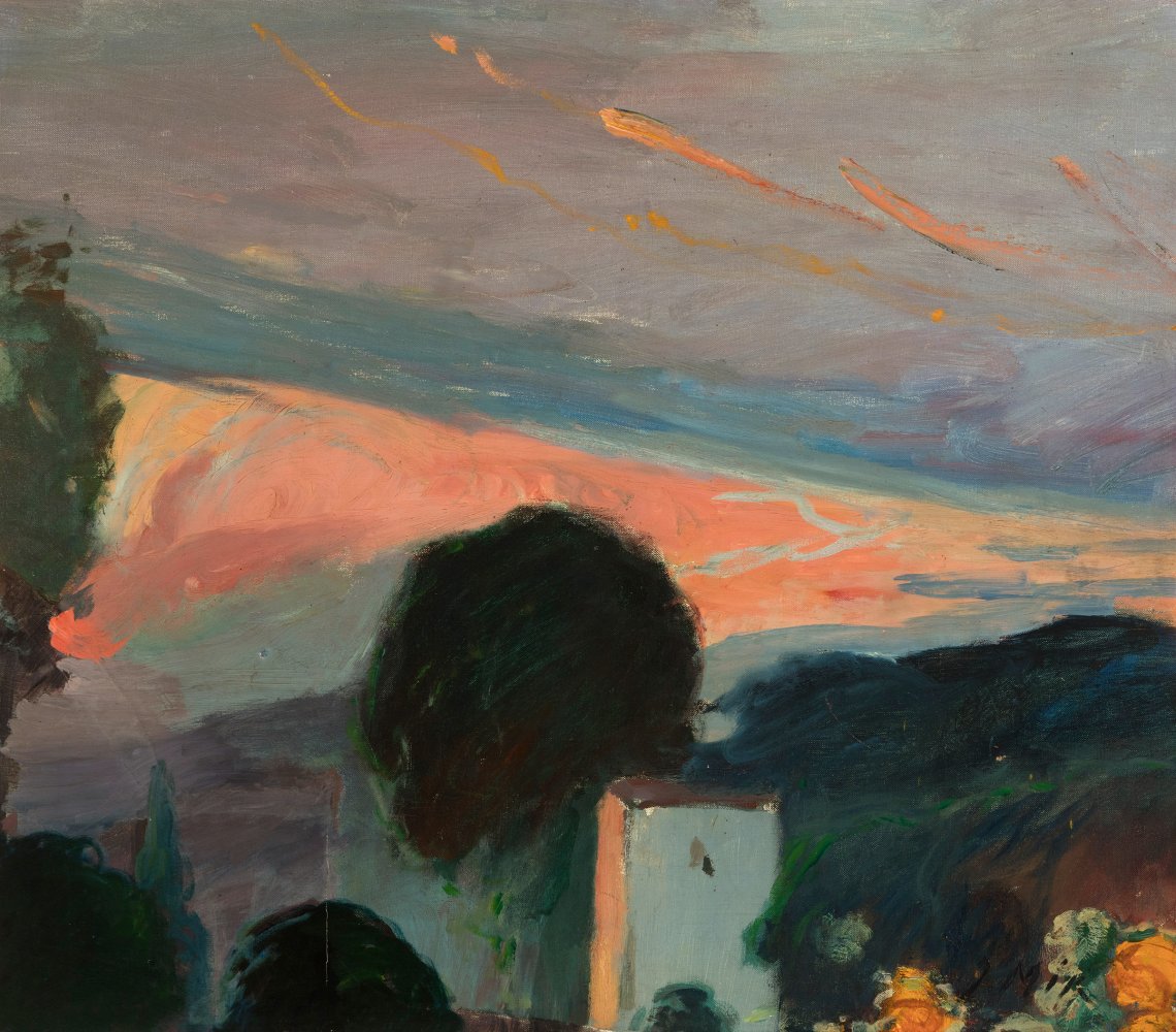 JOAQUIM MIR TRINXET (Barcelona, 1873 - 1940)."Sunset".Oil on canvas.Relined.Signed in the lower