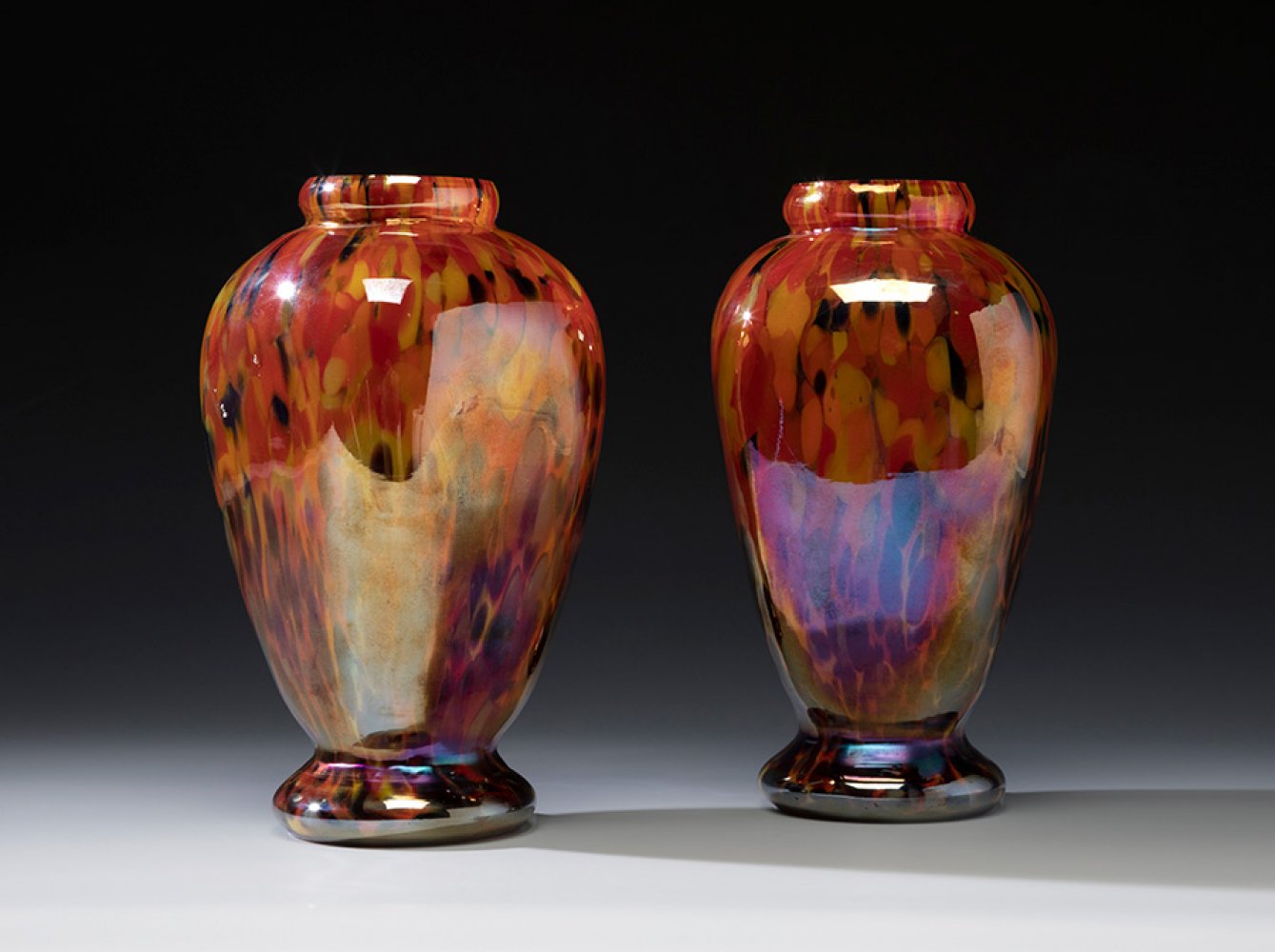 Pair of Jugendstil LOETZ vases; Austria, ca. 1900.Iridescent blown glass.Pair of iridescent blown - Image 2 of 3