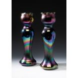 Pair of Jugendstil LOETZ vases; Austria, ca. 1900.Iridescent blown glass.Pair of iridescent blown