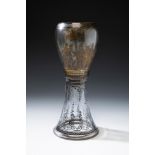 BOHEMIA crystal goblet. Bohemia, Ca. 1725.Blown glass and enamel.Curious and rare glass cup blown