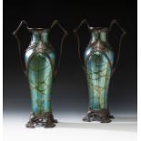 Pair of Jugendstil LOETZ vases; Austria, ca. 1895.Iridescent blown glass.Pair of iridescent blown