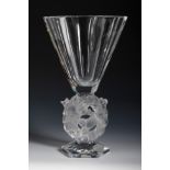 LALIQUE.Table glass, 70-80s.Moulded glass, partially frosted.Signed on the base with Lalique-