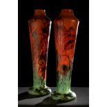 FRANÇOIS THEODORE LEGRAS. France, ca. 1910.Pair of Art Nouveau vases.Blown glass in various layers
