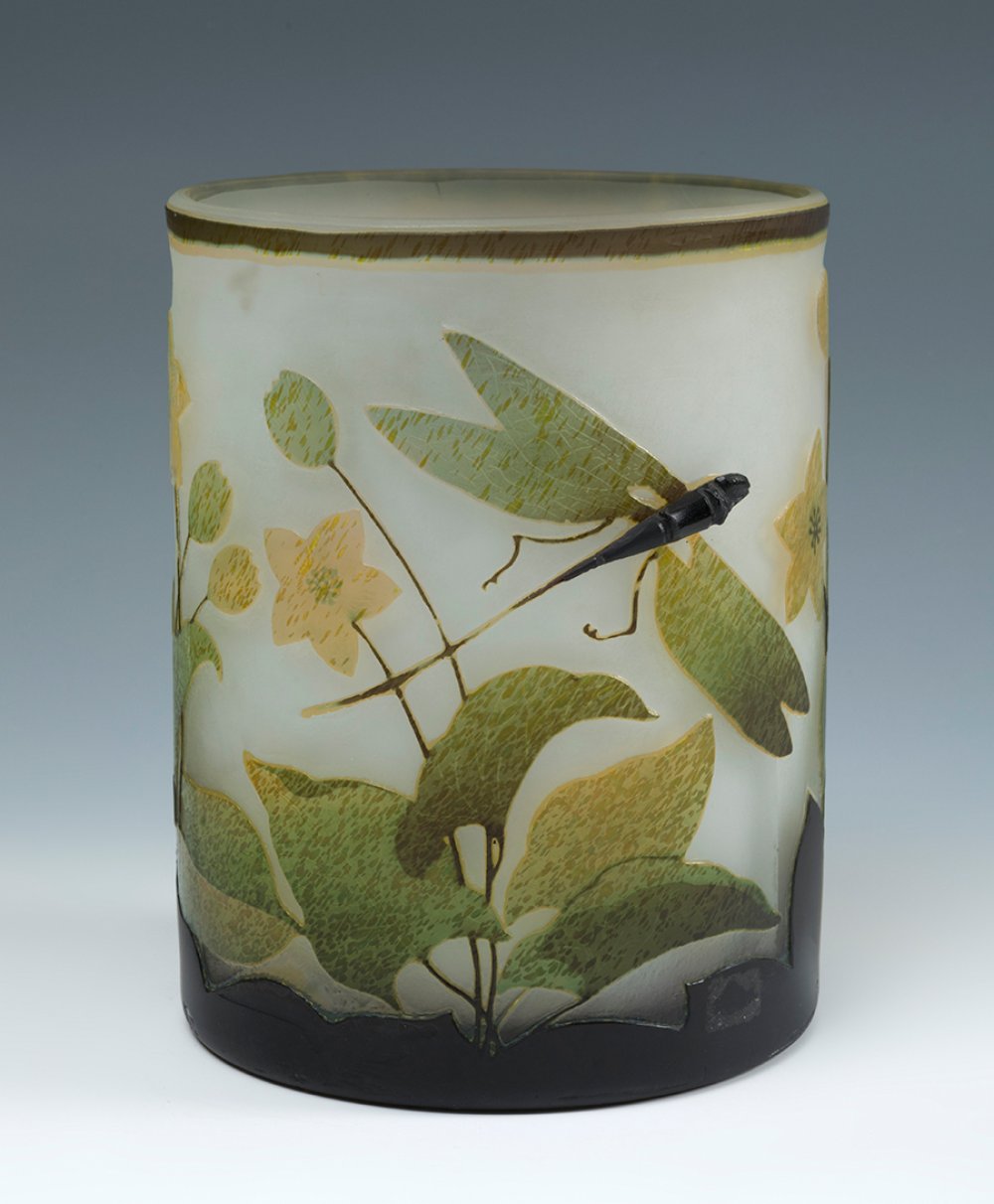 DAUM. Nancy, France, ca.1910.Large vase. Model "Dragonflies".Cameo glass.Signed "Daum Nancy, France"