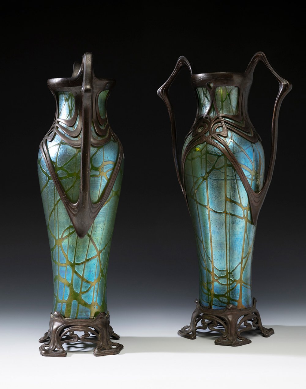 Pair of Jugendstil LOETZ vases; Austria, ca. 1895.Iridescent blown glass.Pair of iridescent blown - Image 2 of 4