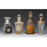 Baccarat for GUERLAIN. France, ca. 1910-30.Four perfume and cologne bottles of Guerlain fragrances.