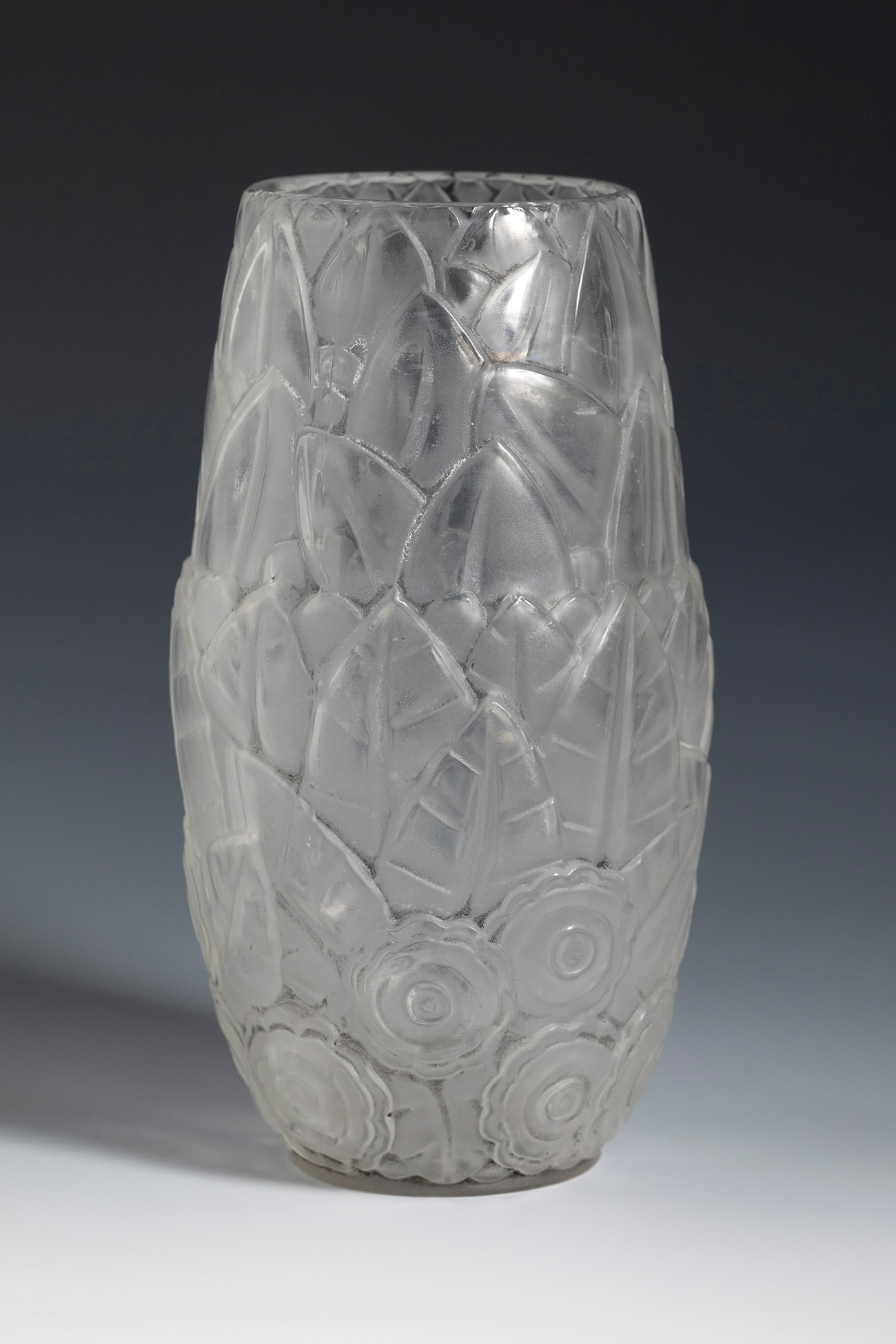 Art-deco FRANCE vase. France, ca. 1940.Moulded glass.Signed France, Made in France, on the reverse