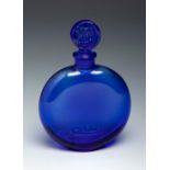 Worth "Dans la Nuit" fragrance bottle, ca. 1980.Blue moulded glass.Marks on the reverse of the