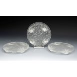 VERLYS; Rouen, France.Set of three coasters, ca.1950.Moulded glass, opalescent, decorated with