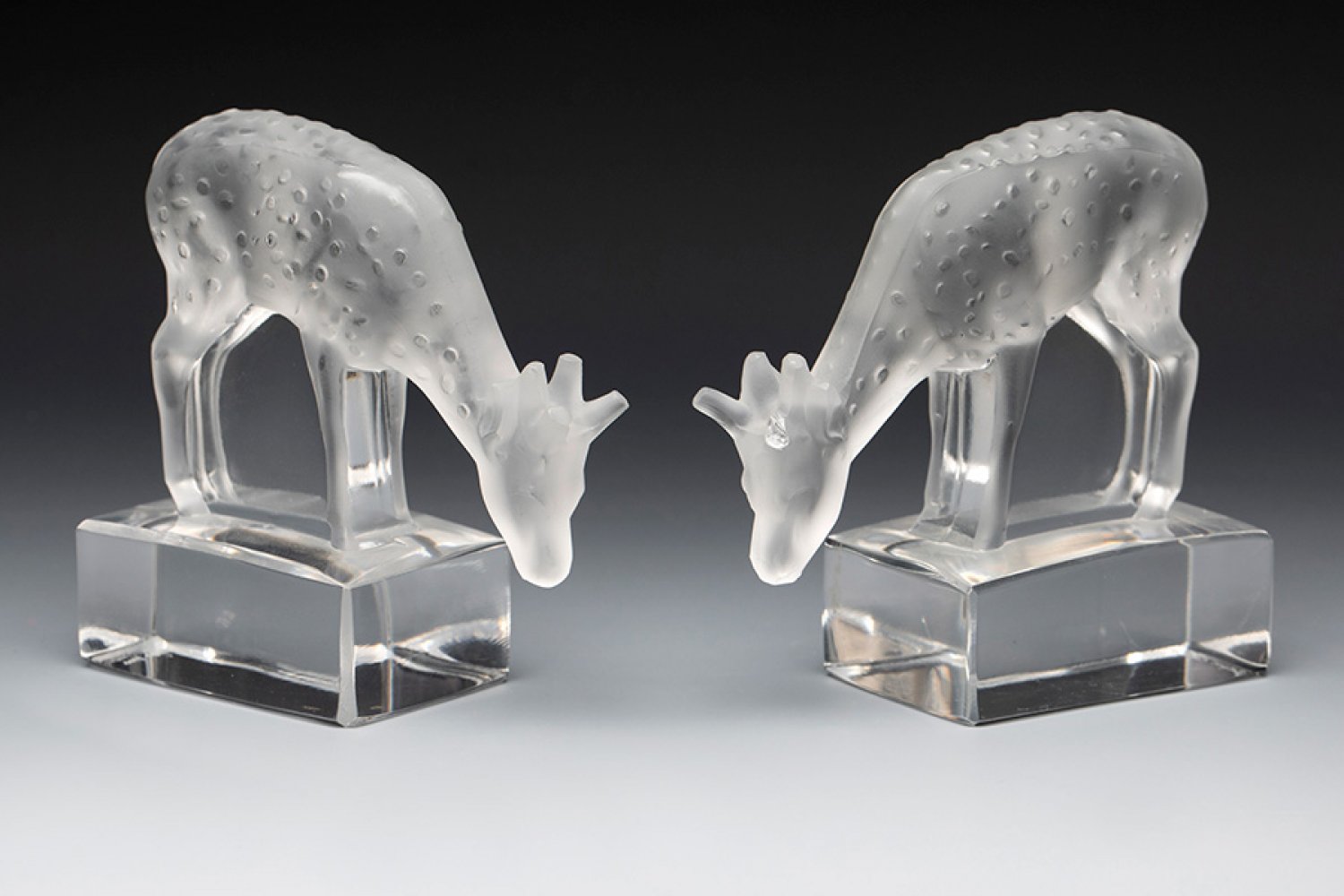 Lalique. France, second half of the 20th century.Pair of "Daim" paperweights, original model ca.