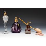 Set of three Art Deco spray perfumers. Bohemia, Czechoslovakia, ca. 1940.Cut glass.Provenance: