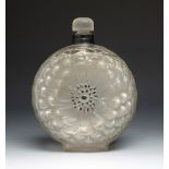 LALIQUE. France ca. 1945Perfume bottle "Dhalia".nº 2.Moulded and satin-finished glass.Signed on