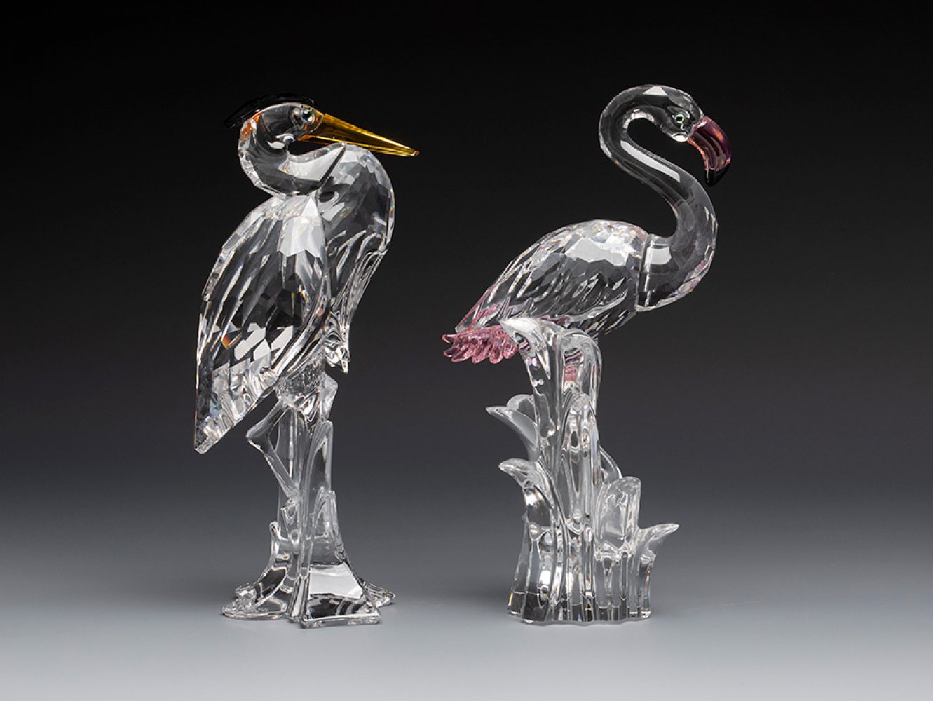 SWAROVSKI. Austria, late 20th century."Flamingo" and "Grey Heron".Two figures in faceted Swarovski - Image 3 of 4