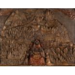 Catalan school, 17th century.Virgin of Montserrat.Relief in polychrome wood.Slight faults in the