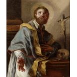 Attributed to FRANCESCO SOLIMENA (Italy, 1657 - 1747)."Saint in Meditation".Oil on copper.