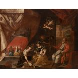 Andalusian school; late 17th century."The Birth of the Virgin".Oil on canvas. Relined.It has a