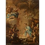 School of LUCA GIORDANO (Naples, 1634 - 1705)."Adoration of the Shepherds.Oil on canvas. Re-framed.