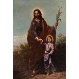 Spanish school; 19th century."Saint Joseph with Child".Oil on canvas.It presents faults in the