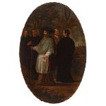 Catalan school of the second half of the 18th century."Jesuit priests before a bishop".Oil on