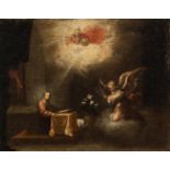 Sevillian school; last third of the 17th century."Annunciation".Oil on canvas. Re-drawn.It has a