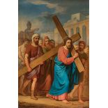 Spanish school; 19th century."Road to Calvary".Oil on canvas.Apocryphal signature: Rodríguez de