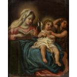 Italian school; 18th century."Madonna and Child with Saint John Child".Oil on copper.It presents