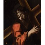 Follower of SEBASTIANO DEL PIOMBO (Venice, 1485 - Rome, 1547)."Christ with cross-bearer".Oil on pine