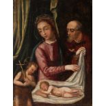 Attributed to FRANCISCO COMONTES (active in Toledo between 1524-1565)."Holy Family with Saint John