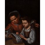 Flemish school; first half of the 17th century."Education of the Virgin".Oil on canvas.Measurements: