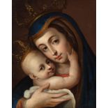 17th century Spanish school."Virgin of Bethlehem".Oil on canvas.Size: 42 x 33 cm; 68 x 59 cm (