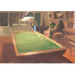 LUIS FERNÁNDEZ (Asturias, 1957)"Billiards game".Oil on Kraft paper.Signed in the lower right