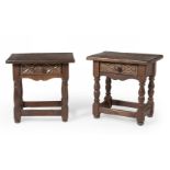 Two small Castilian side tables in the Baroque style. Late 18th century, early 19th century.Walnut