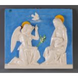 Spanish school, late 19th - early 20th c."Annunciation".Decorative panel in polychrome ceramic.Marks