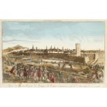 French engraving from the 18th century."Siege of Maastricht".Engraving illuminated by hand.