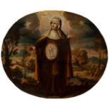 Spanish school of the 18th century."Saint Anne".Oil on oval panel with incorporated frame.It