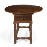 Baroque side table, ca.1700.Walnut wood with marquetry on the top.With lateral wings.With