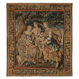 Aubusson tapestry. France, 17th century.Knotted wool.Good state of preservation.Measurements: 280