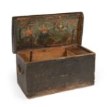 A 17th-18th century sailor's chest.Wood, with polychrome lid inside.Original lock.It shows wear