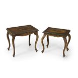Two side tables, late nineteenth century, early twentieth century.Polychrome wood.One of them with