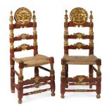 Pair of 19th century chairs.Polychrome wood structure and bulrush seats.The polychromy is missing.