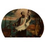 Spanish school of the 18th century."Saint Francis Xavier".Oil on panel in oval format with