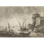 French engraving, last quarter of the 18th century."Port of Marseilles", 1878.Signed.Nineteenth