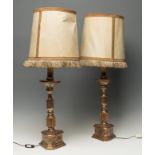 Pair of baroque style lamps, late 19th - early 20th century.Carved, polychromed and gilded wood.