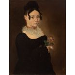French or Spanish school, ca. 1820."Portrait of a lady.Oil on canvas. With its original canvas.