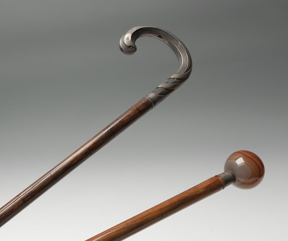 A set of five canes, late 19th-early 20th century. Various materials: bone, silver, wood and - Image 3 of 3