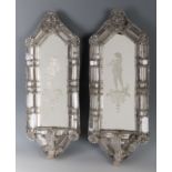 Pair of 18th century Venetian mirrors.Murano glass decorated with acid-etched depictions of