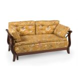 Louis XV style sofa bed. France, late 19th century, early 20th century.Walnut wood. Extensions on